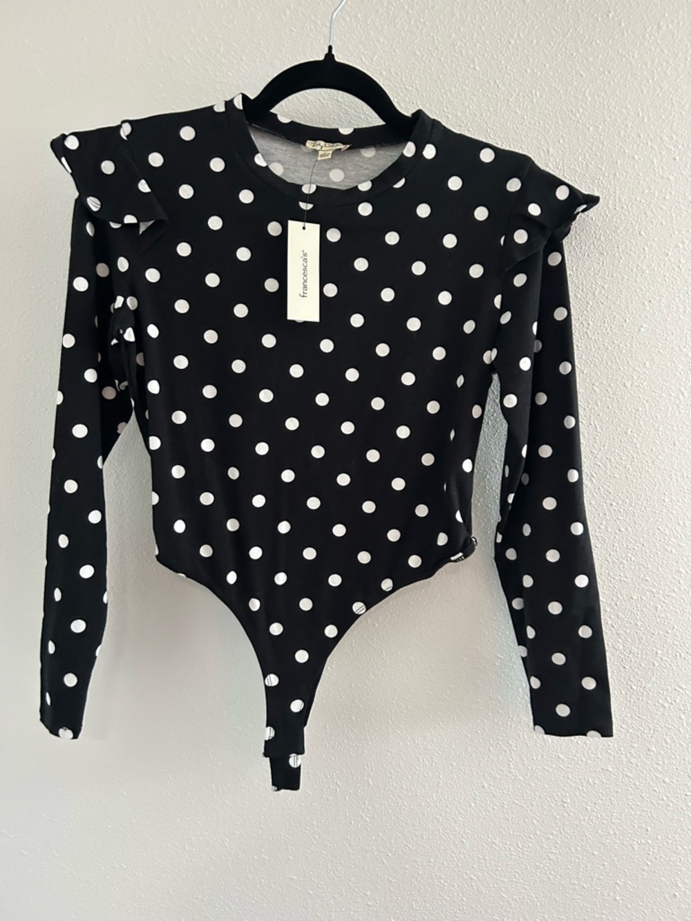 Lily White Black & White Polka Dot Ruffle Shoulder One-Piece